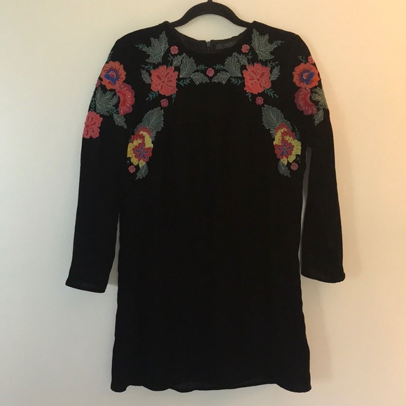 Zara Dresses Zara Velvet Floral Embroidered Shift Dress Poshmark